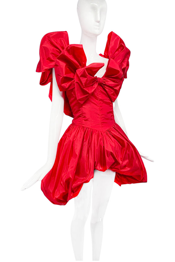 Victor Costa Red Ruffle Lacroix Style Vintage Cocktail Dress