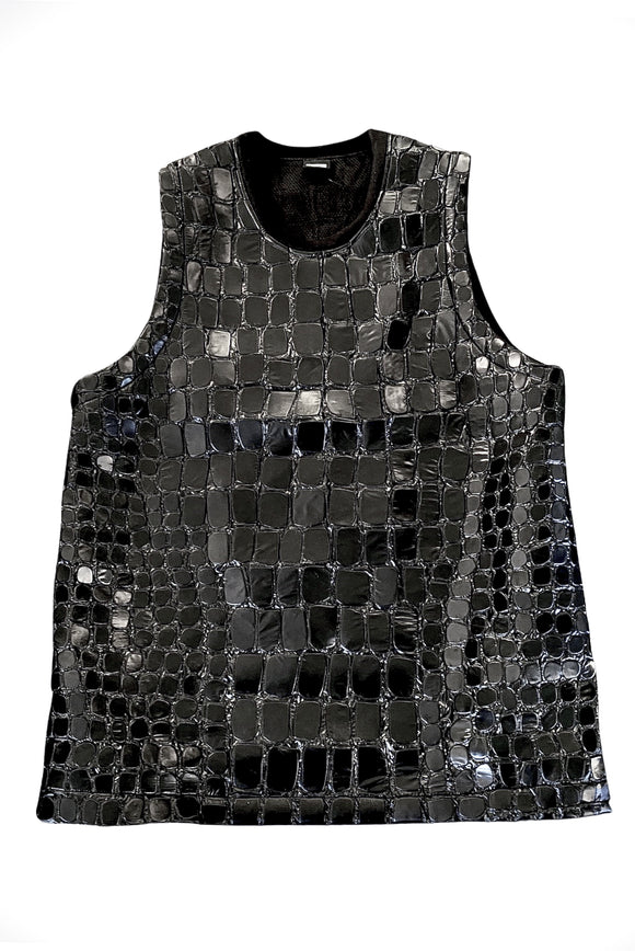 KTZ Black Shiny Crocodile Latex Vinyl Oversized Tank Top Dress