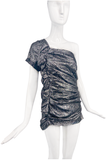 Isabel Marant Silver Metallic Textured Ruffle Ruched Top / Dress