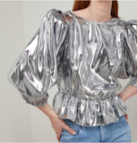 Isabel Marant Bright Silver Metallic Big Shoulder Top