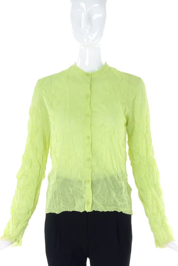 Issey Miyake Neon Yellow Wrinkle Cotton Cardigan - BOUTIQUE PURCHASE PRICE