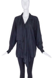 Issey Miyake Black Silk Fold Over Draped Blouse