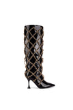 Jeffrey Campbell Black Patent Gold Chanel Chain Armor Pretty Woman Boots Shoes