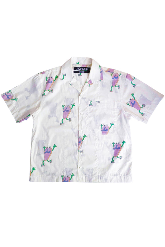 Jacquemus White Cotton Short Sleeve Button-Up with Flip-Flop Print FW2020*