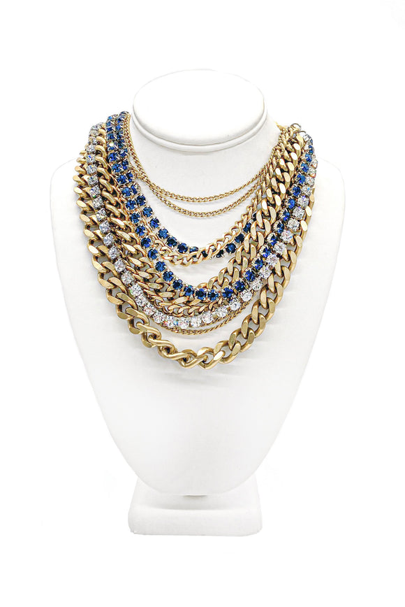 Janis Savitt Gold Multi-Chain Necklace with Crystals