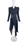John Galliano Black Couture Shoulder Tailored High Slit Coat Dress Spring 1995 Runway