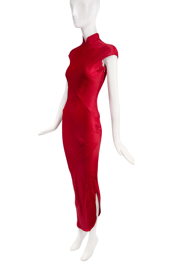 John Galliano Red Bias Cut Sexy High Slit Evening Dress Runway 