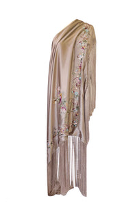 John Galliano Embroidered Floral Shawl with Fringe