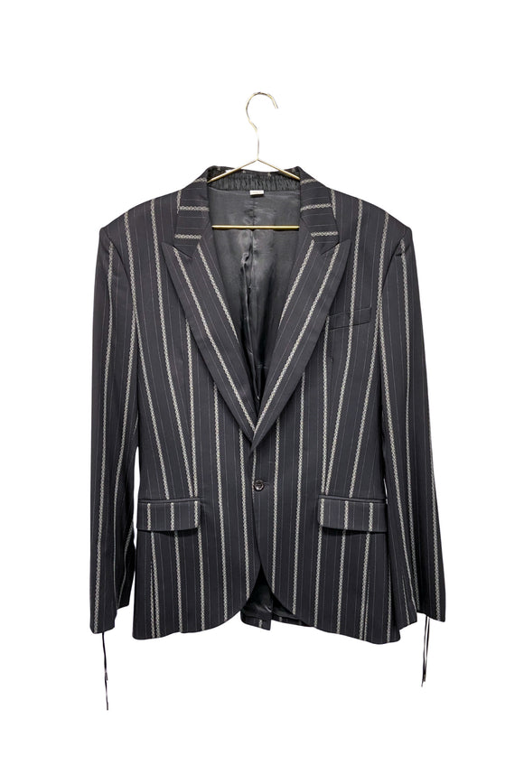 John Galliano Black Pin Stripe Lace Stripe Corset Sleeve Men's Unisex Blazer