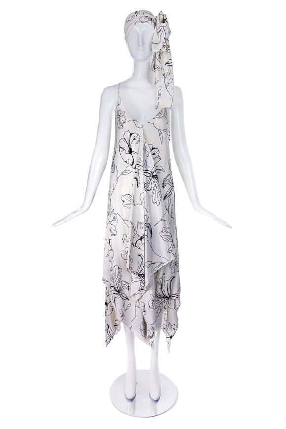 Jonathan Saunders Black and White Floral Print Handkerchief Hem Dress