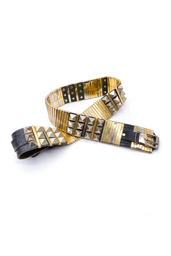 Jose Cotel Gold and Silver Bar and Spike Stud Belt