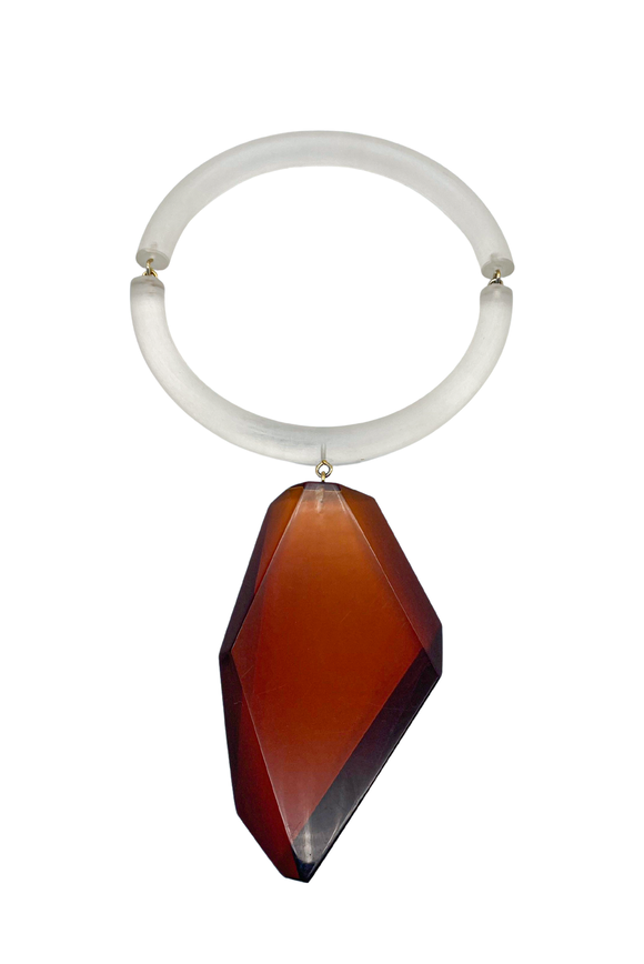 Judith Hendler Lucite Amber Brown Diamond Shape Oversized Necklace