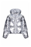 Juicy Couture Metallic Silver Cropped Puffer Coat