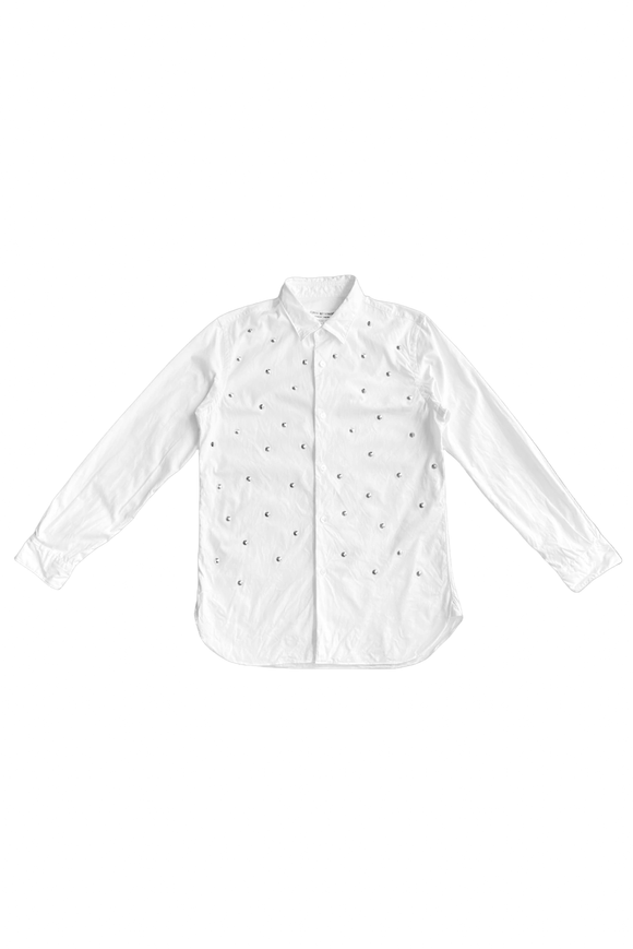 Junya Watanabe White Cotton Button-Up Shirt with Silver Cone Studs FW2015