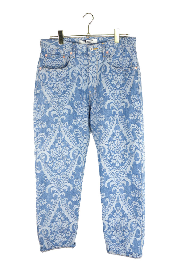 Junya Watanabe Indigo Blue Backwards Jacquard Baroque Print Denim Pants SS2007