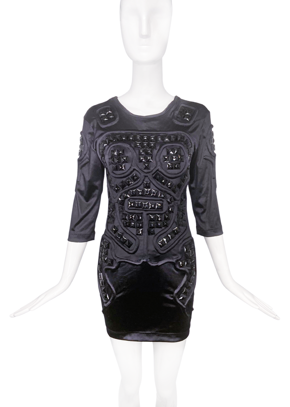 KTZ Black Nylon Studded Geometric Pattern Dress