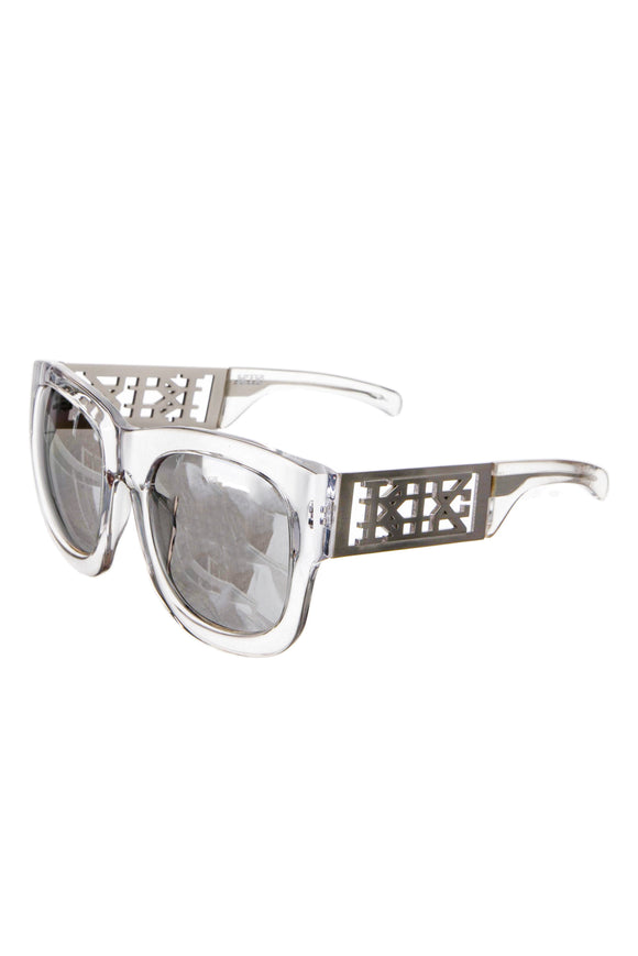KTZ Silver and Clear Oversize Chrome Lense Logo Sunglasses