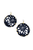 Vintage Gold Hoop Earrings with Black Floral Lace