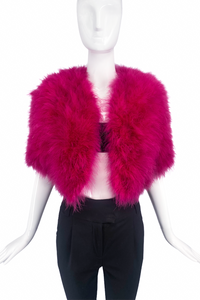 Adrienne Landau Fuchsia Magenta Pink Marabou Feather "Chubby" Bolero Jacket
