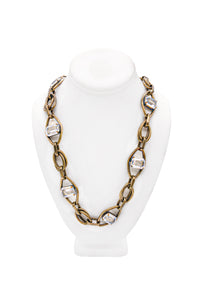 Lanvin Gold Chain Link with embedded Square Crystals Necklace