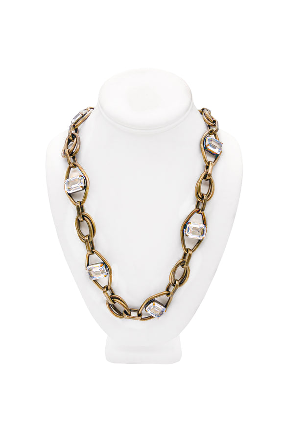 Lanvin Gold Chain Link with embedded Square Crystals Necklace