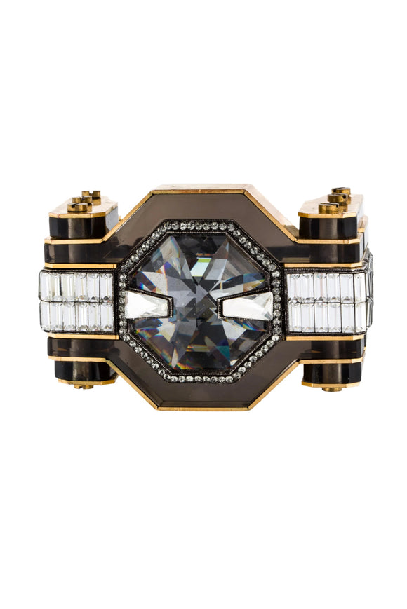 Lanvin Geometric Crystal Art Deco Marie-Laure Cuff Bracelet