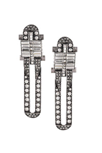 Lanvin Dedale Silver Gunmetal Crystal Art Deco Earrings