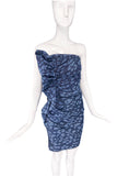Lanvin Navy Blue Denim Strapless Leopard Print Cocktail Dress