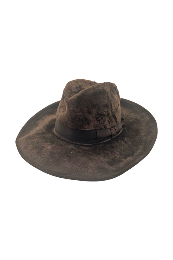 Lanvin Brown Teddy Fur Oversized Brim Fedora Hat