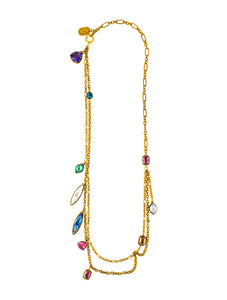 Lanvin Gold Long Chain Multi Colored & Shapes Crystal Necklace