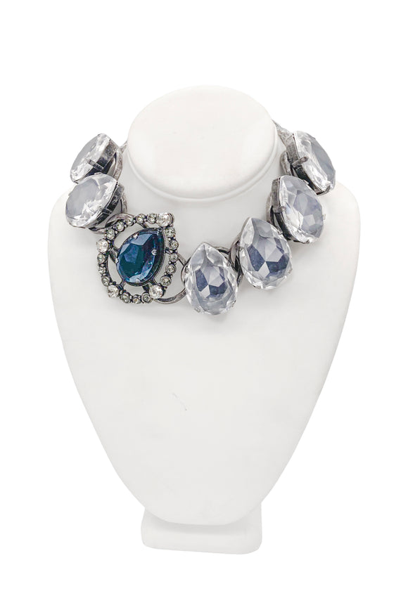 Lanvin Blue Sapphire Crystal Teardrop Oversized  Necklace Choker Spring 2014