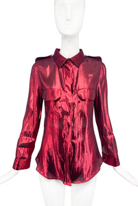 Lanvin Red Metallic Shoulder Epaulet Long Sleeve Blouse Shirt Runway Spring 2014