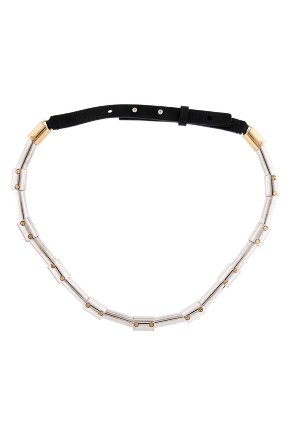 Lanvin Silver Riveted Tube Waist Belt with Gold Hardware FW2014