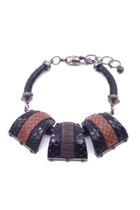 Lanvin "Safari" Black and Brown Snakeskin Necklace