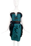 Lanvin Emerald Green Black Ruffle Bustier Dress by Alber Elbaz 10th Anniversary Collection 2012