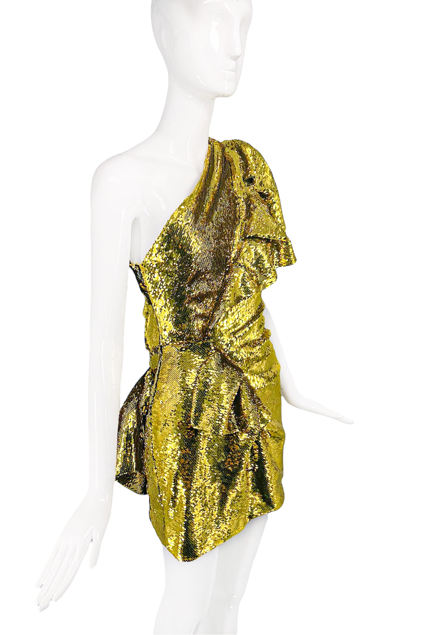 alexandre vauthier gold dress Gold sequin one shoulder mini dress ALEXANDRE VAUTHIER For Sale at 1stDibs