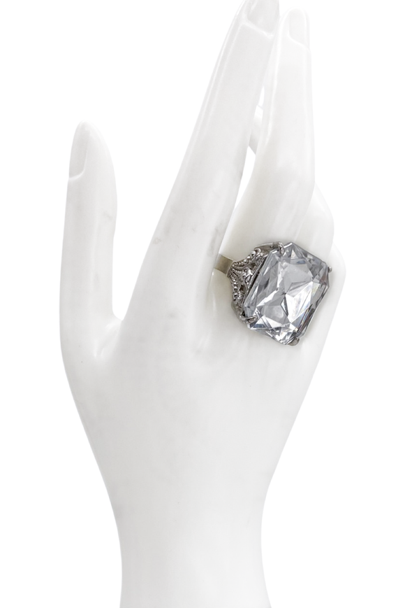 Vintage Silver Oversized Square Liz Taylor Diamond Ring