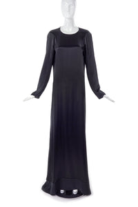 Maison Margiela Black Long Satin Dress Gown with Circle Shoulder Details Lay Flat 1998