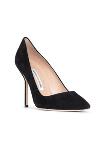 Manolo Blahnik Black Suede "BB" Pointed Pump Heel