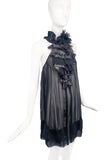Marc Jacobs Black Sheer Neck Ruffle Flower Mini Dress
