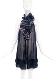 Marc Jacobs Black Sheer Neck Ruffle Flower Mini Dress