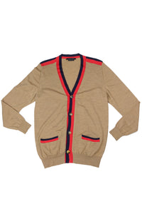 Marc Jacobs Tan Knit Cardigan with Colorblock Trim
