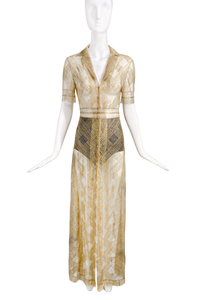 Marc Jacobs Iconic Gold Sheer "Kate Moss" Textured Dress Circa 1996