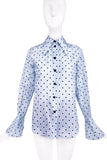 Marc Jacobs Blue & Black Polka Dot Oversize 1970's Collar with Flare Sleeve Detail Shirt