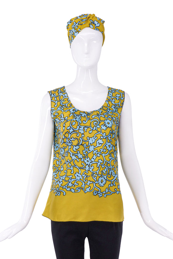 Marc Jacobs Yellow and Baby Blue Print Silk Top and Scarf FW2009