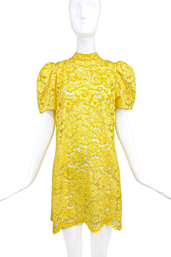 Marc Jacobs Bright Yellow Lace Mini Dress with Sequin Embellishment