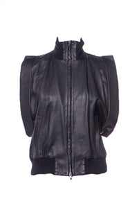 Maison Martin Margiela Black Leather Vest with Exaggerated Shoulder Detail