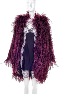 Vintage Burgundy Maroon Ostrich Feather Jacket