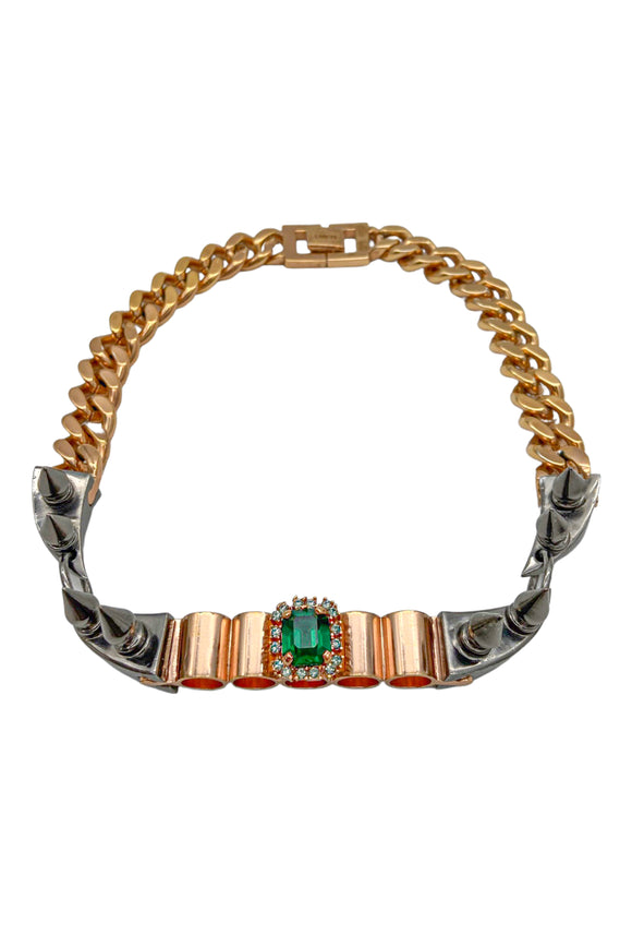 Mawi London Rose Gold Gunmetal Emerald Spike Necklace Choker