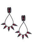 Mawi London Ruby Red Gunmetal Spiked Hoop Earrings